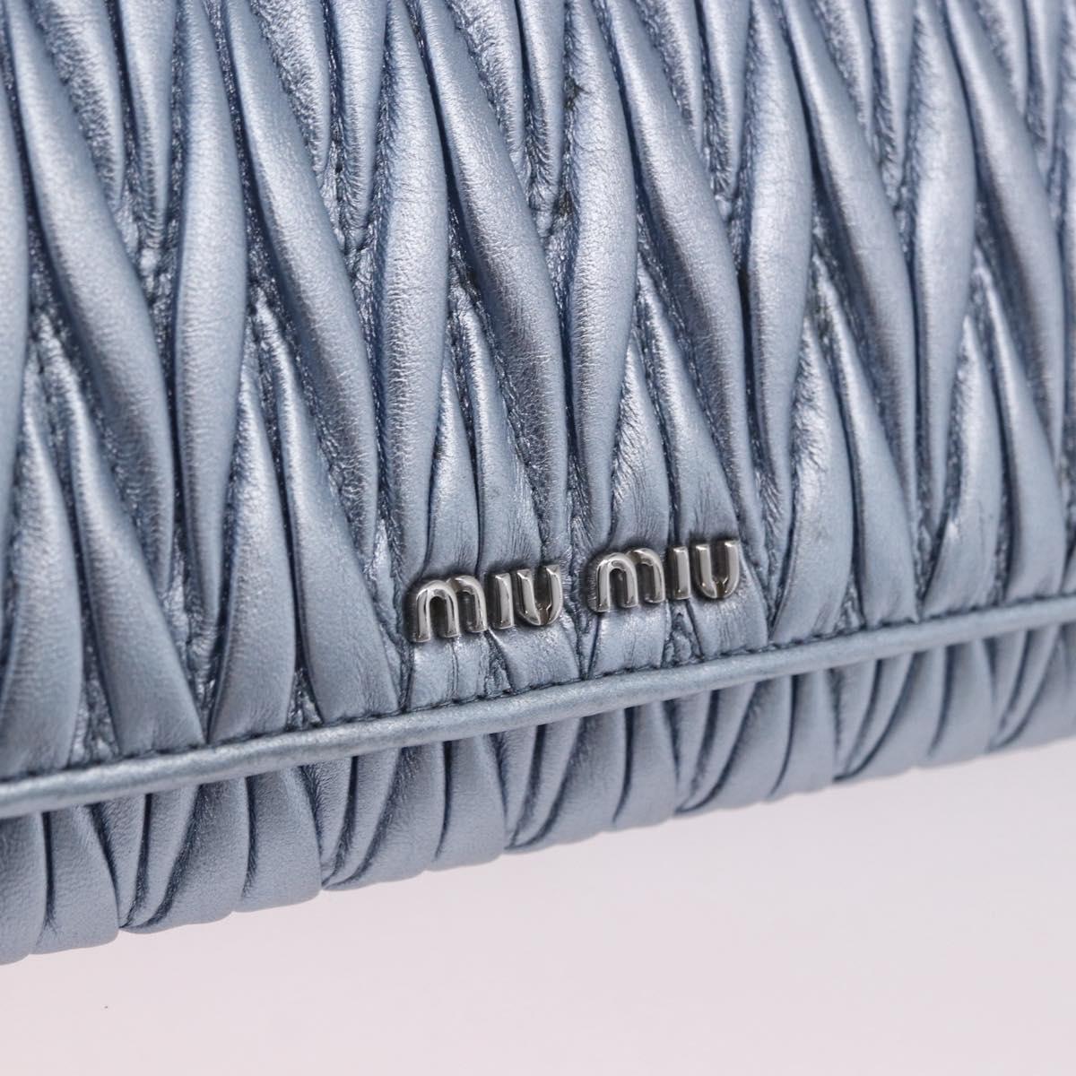 Miu Miu Matelasse Wallet Shoulder Bag Leather Light Blue Silver Auth 200112M