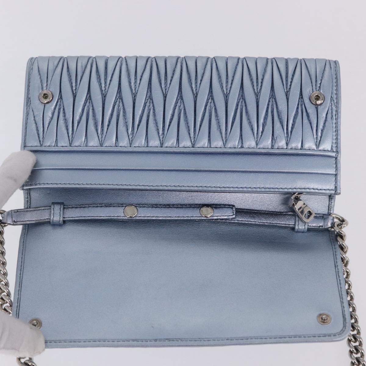 Miu Miu Matelasse Wallet Shoulder Bag Leather Light Blue Silver Auth 200112M