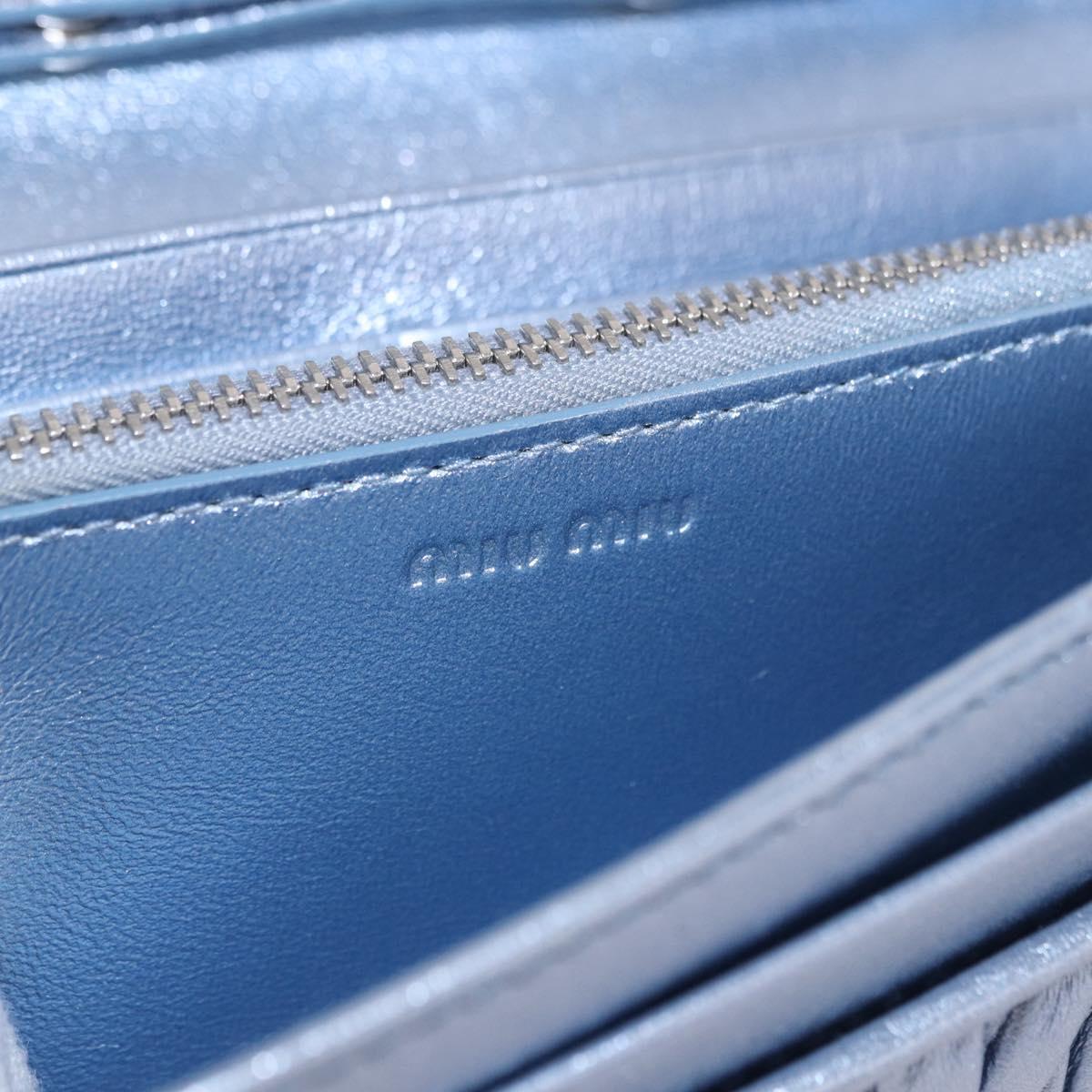 Miu Miu Matelasse Wallet Shoulder Bag Leather Light Blue Silver Auth 200112M