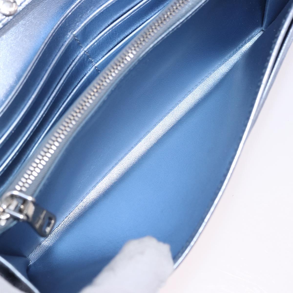Miu Miu Matelasse Wallet Shoulder Bag Leather Light Blue Silver Auth 200112M