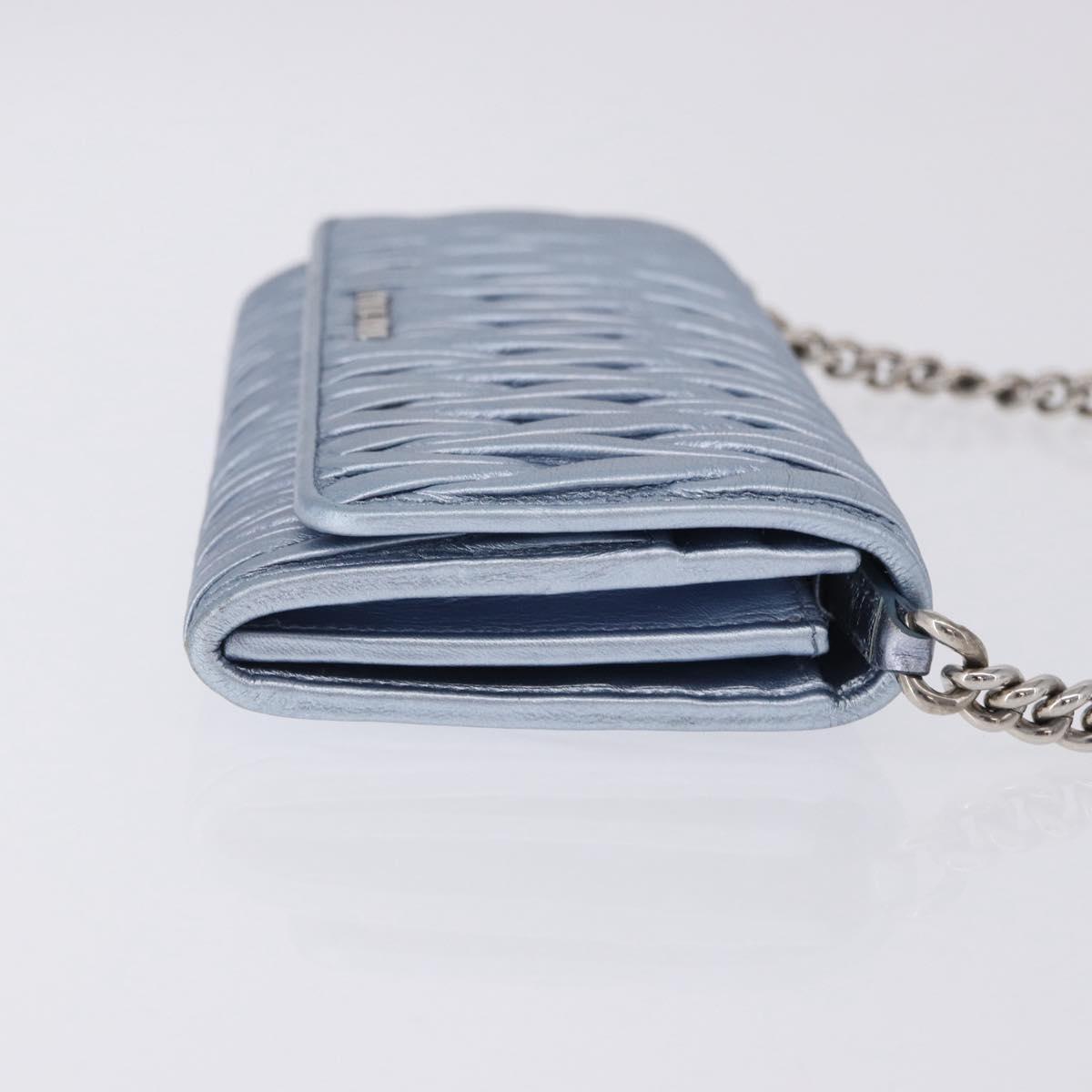 Miu Miu Matelasse Wallet Shoulder Bag Leather Light Blue Silver Auth 200112M
