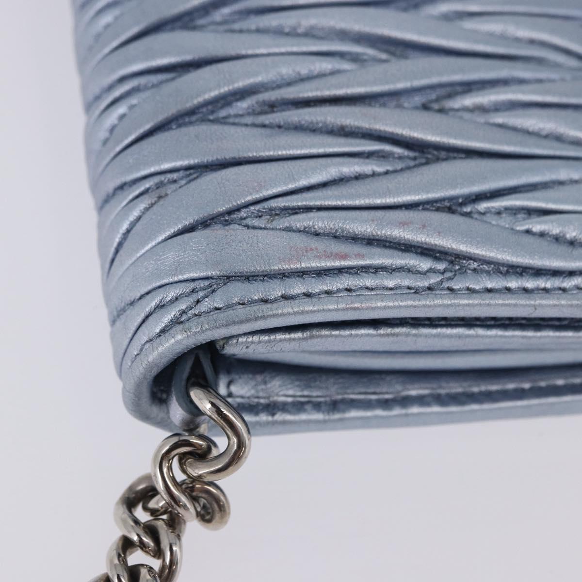 Miu Miu Matelasse Wallet Shoulder Bag Leather Light Blue Silver Auth 200112M