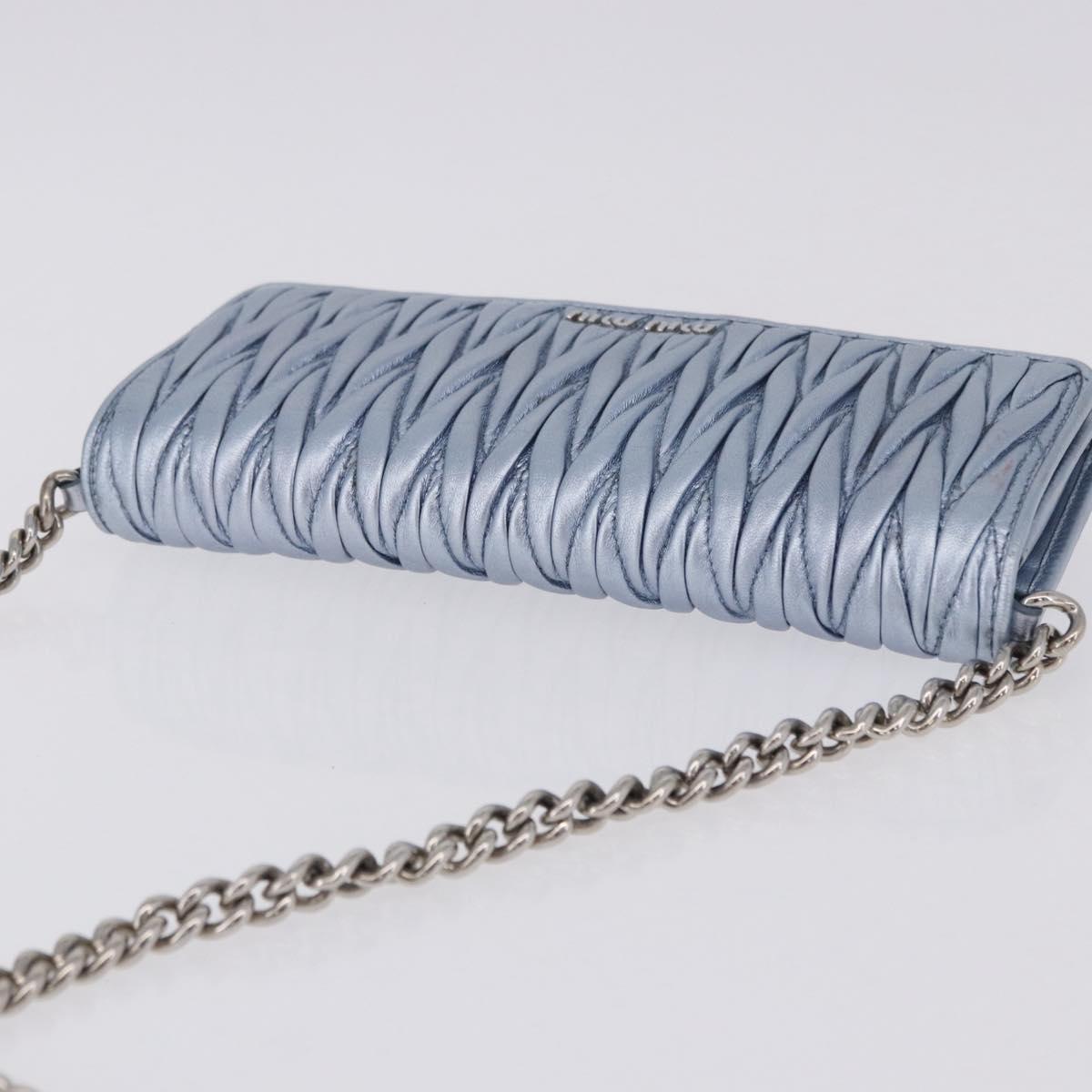 Miu Miu Matelasse Wallet Shoulder Bag Leather Light Blue Silver Auth 200112M