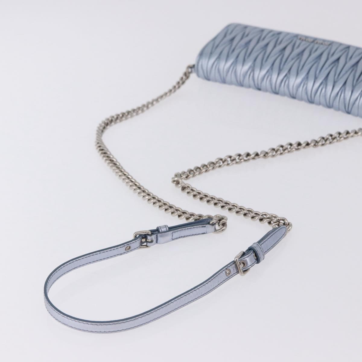 Miu Miu Matelasse Wallet Shoulder Bag Leather Light Blue Silver Auth 200112M
