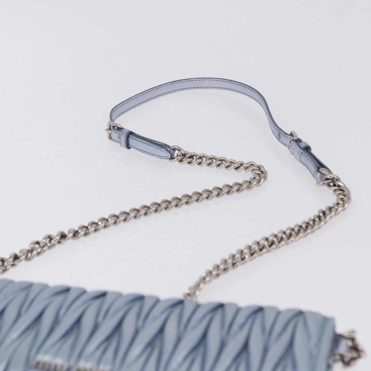 Miu Miu Matelasse Wallet Shoulder Bag Leather Light Blue Silver Auth 200112M