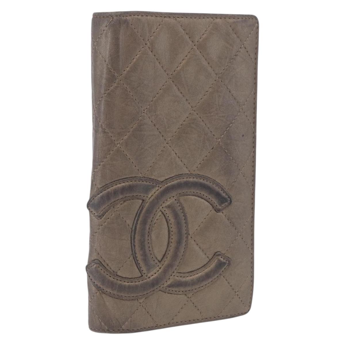 CHANEL Matelasse Cambon Line Long Wallet Leather Gold CC Auth 200114