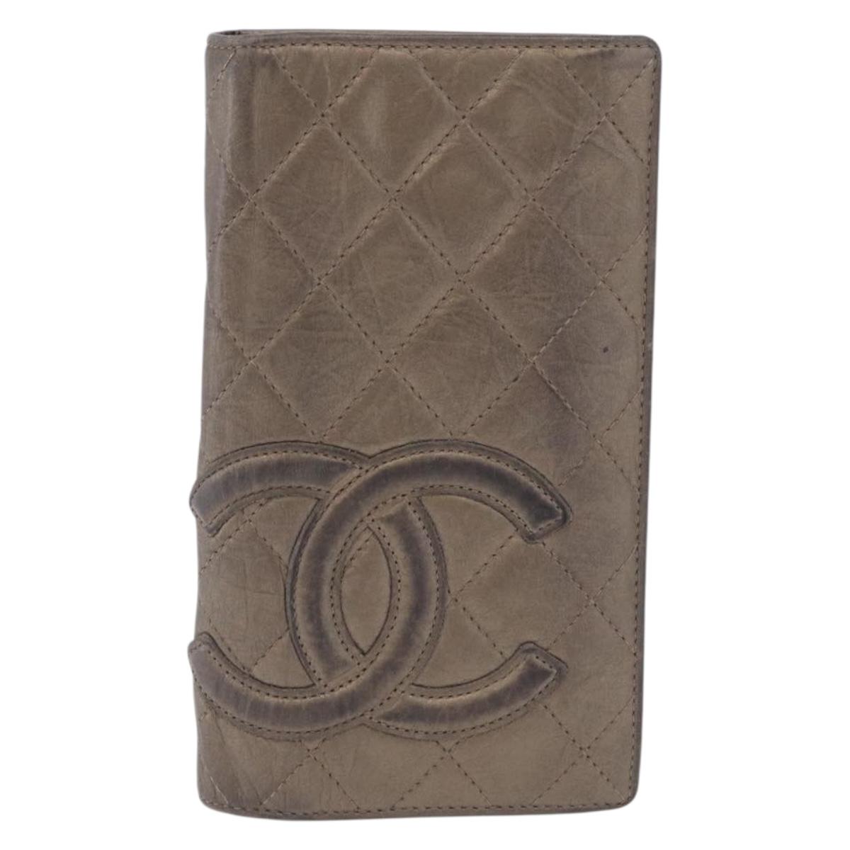 CHANEL Matelasse Cambon Line Long Wallet Leather Gold CC Auth 200114