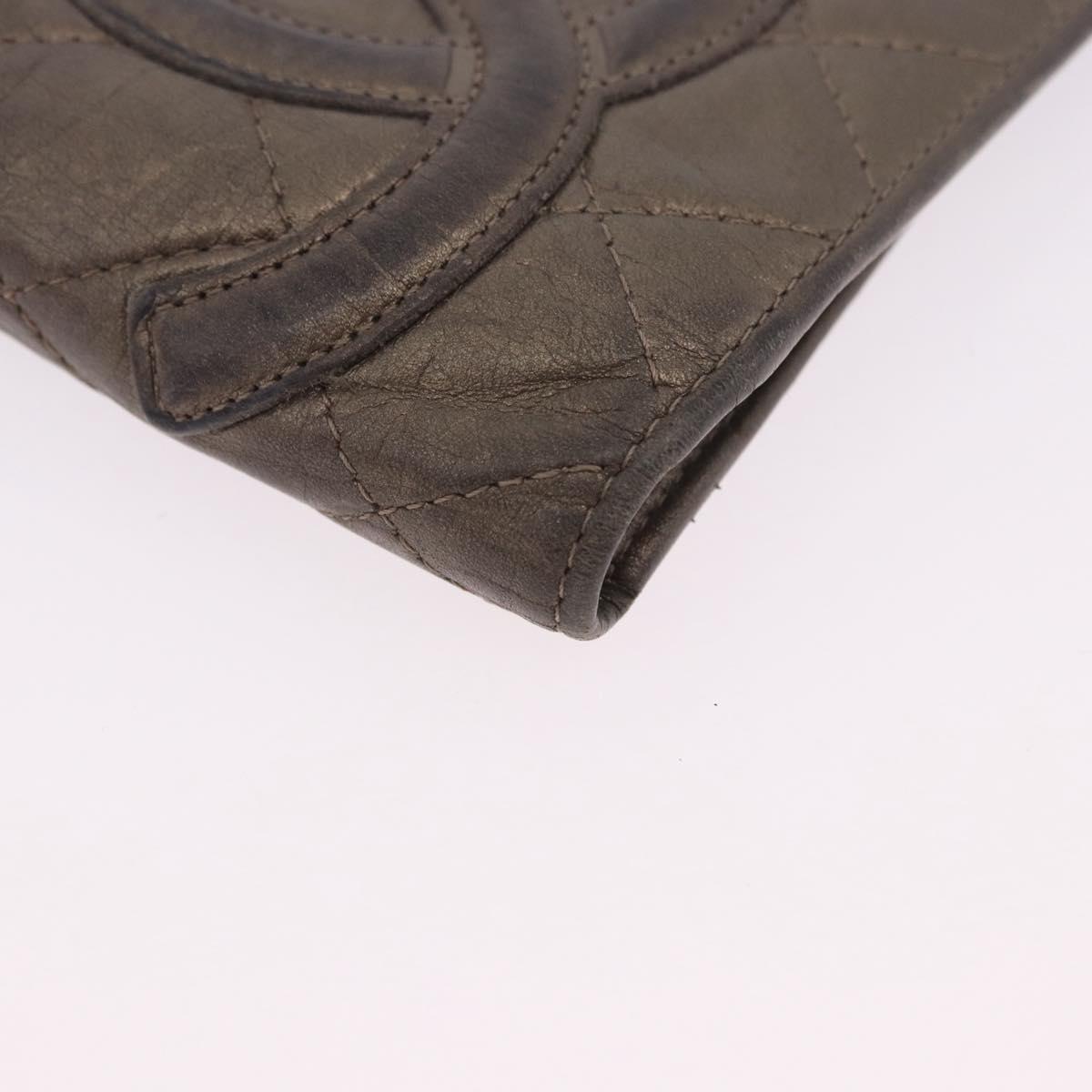 CHANEL Matelasse Cambon Line Long Wallet Leather Gold CC Auth 200114