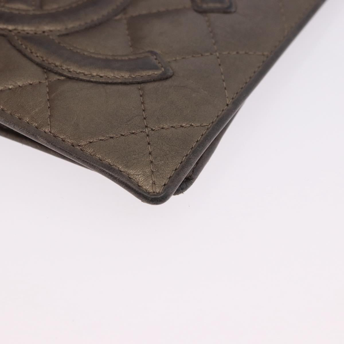 CHANEL Matelasse Cambon Line Long Wallet Leather Gold CC Auth 200114