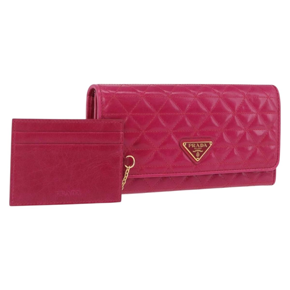 PRADA Long Wallet Leather Pink Gold Auth 200115V