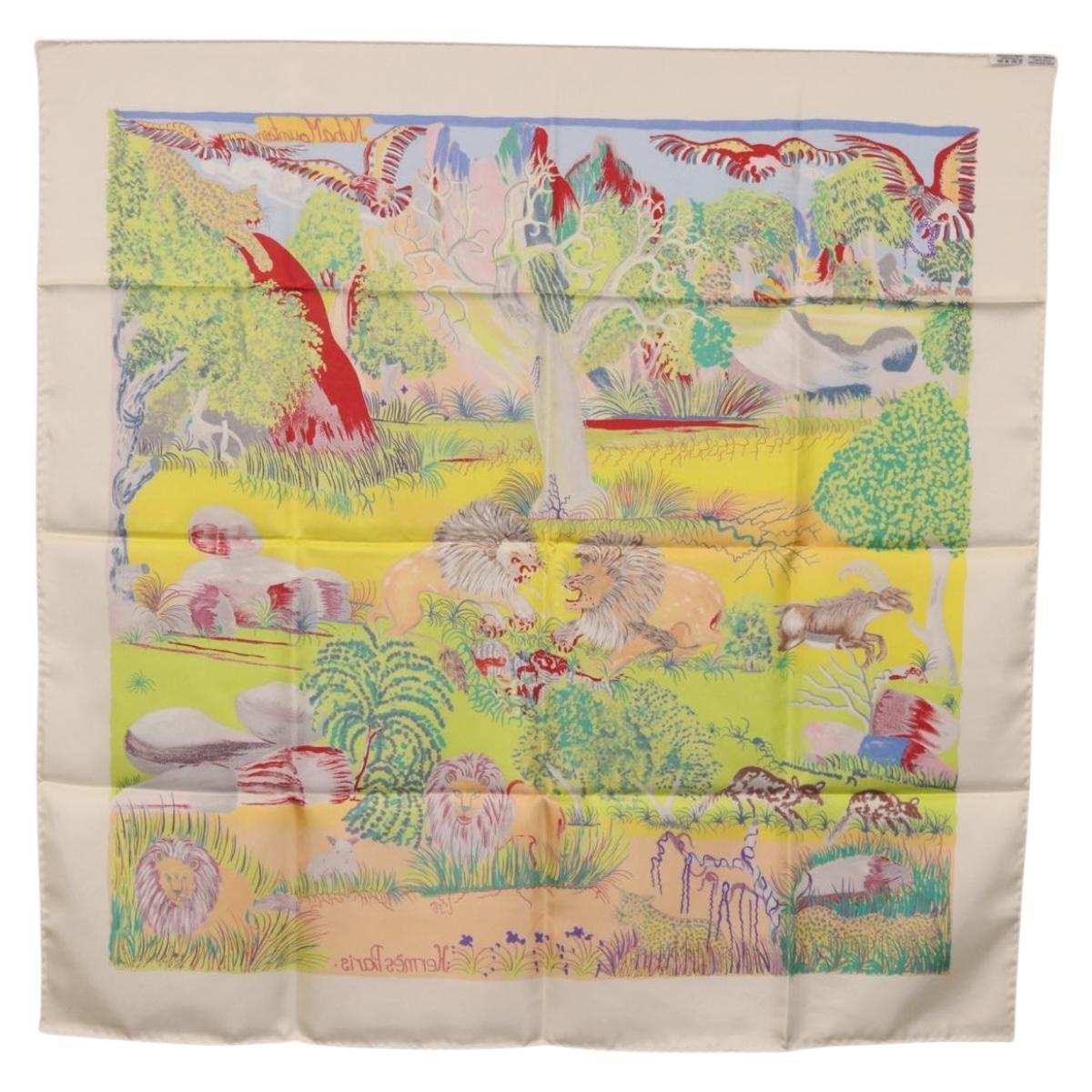 HERMES Carre 90 Scarf Silk ""Nuba Mountain"" Ivory Auth 200116M