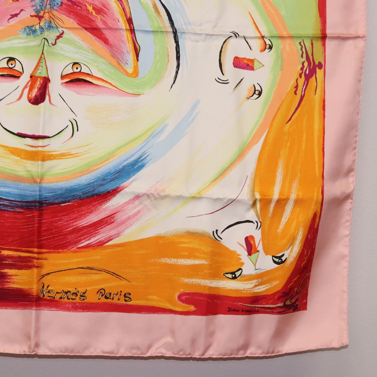 HERMES Carre 90 Scarf Silk ""Smiles in Third millenary"" Pink Auth 200117M
