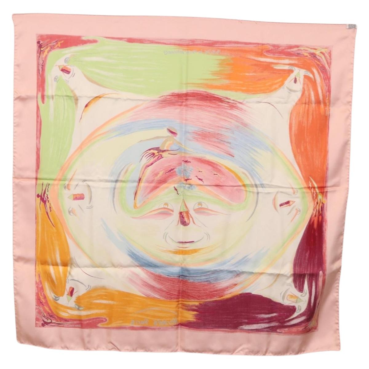 HERMES Carre 90 Scarf Silk ""Smiles in Third millenary"" Pink Auth 200117M