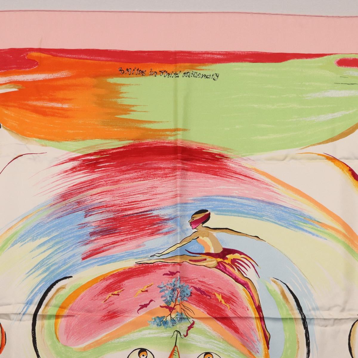 HERMES Carre 90 Scarf Silk ""Smiles in Third millenary"" Pink Auth 200117M