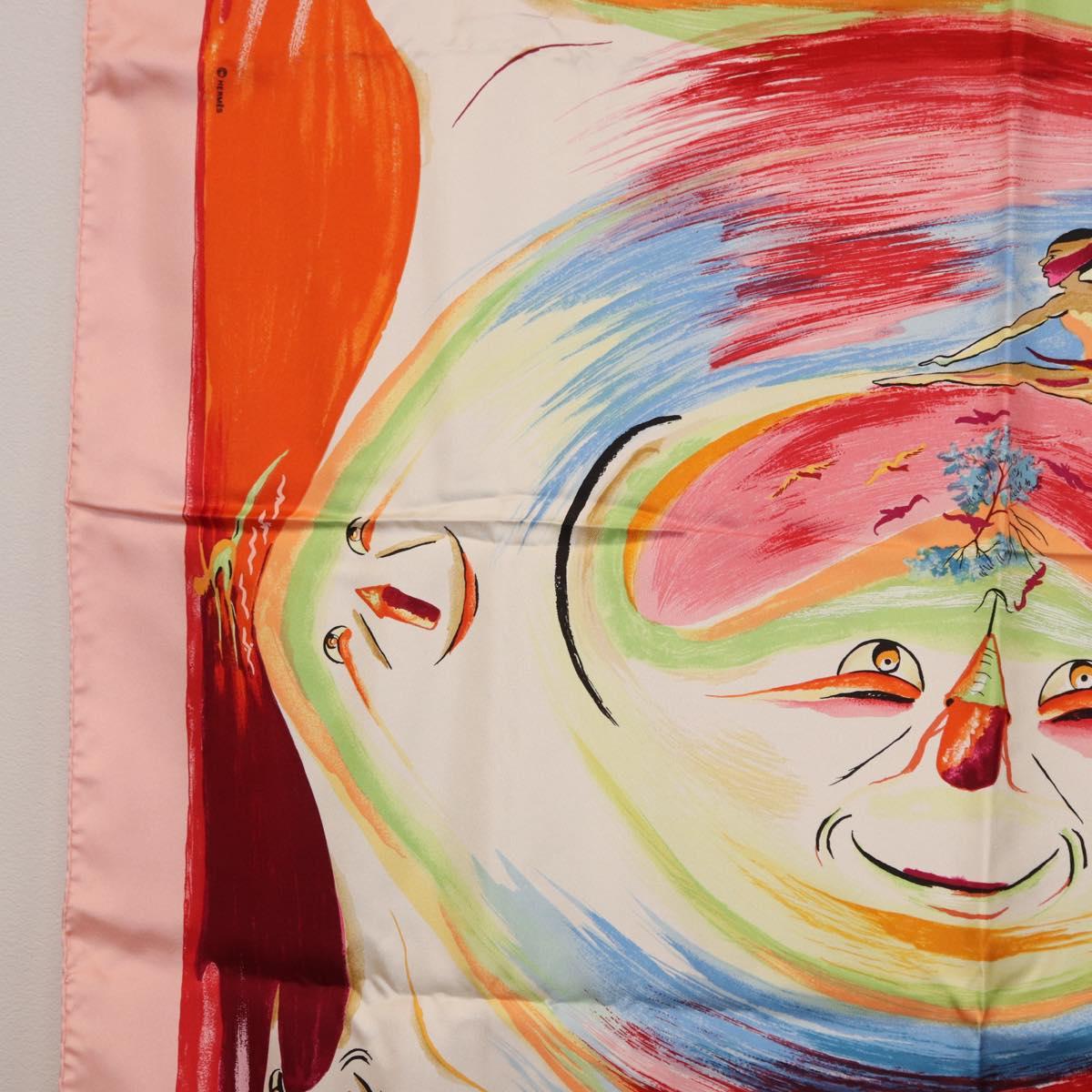 HERMES Carre 90 Scarf Silk ""Smiles in Third millenary"" Pink Auth 200117M