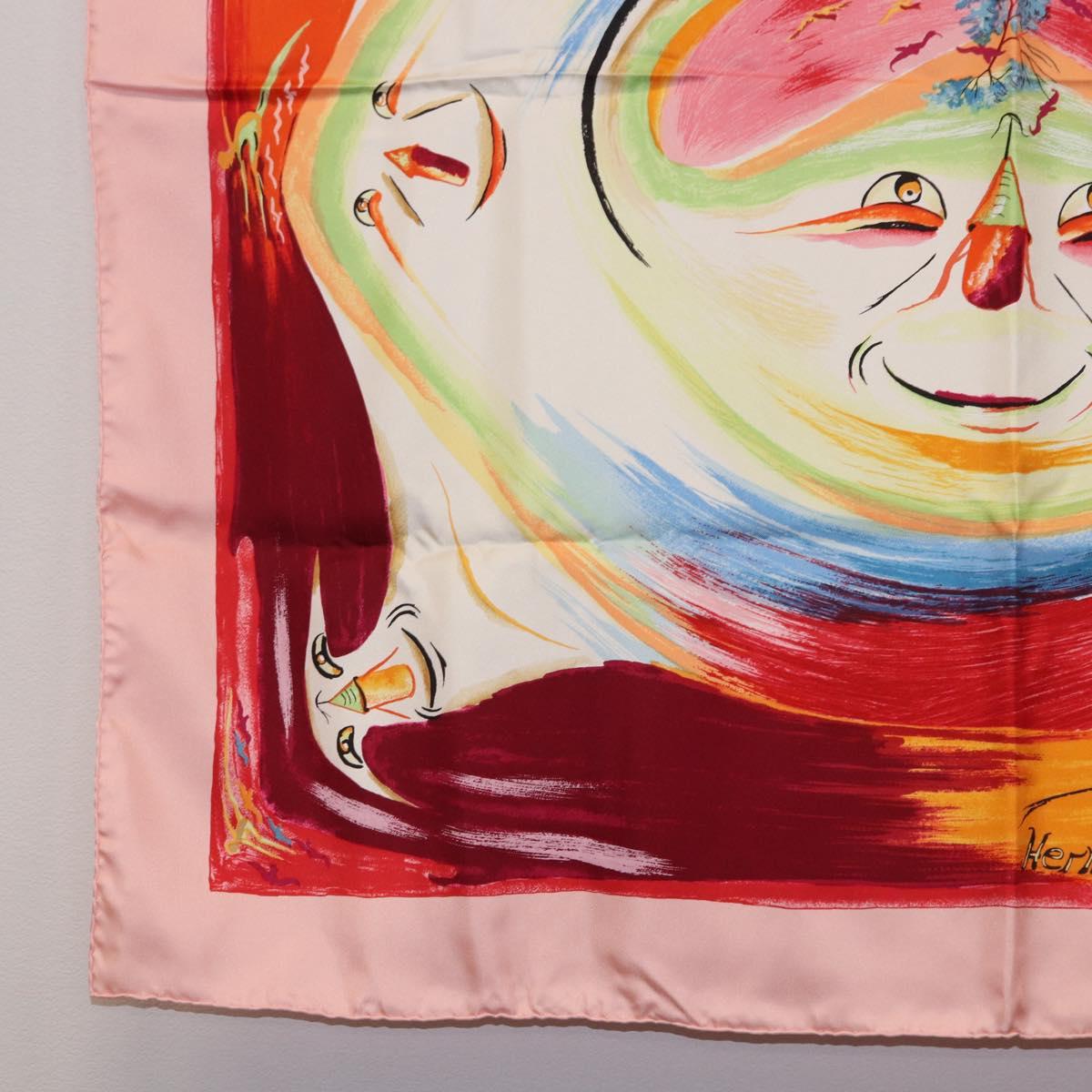 HERMES Carre 90 Scarf Silk ""Smiles in Third millenary"" Pink Auth 200117M