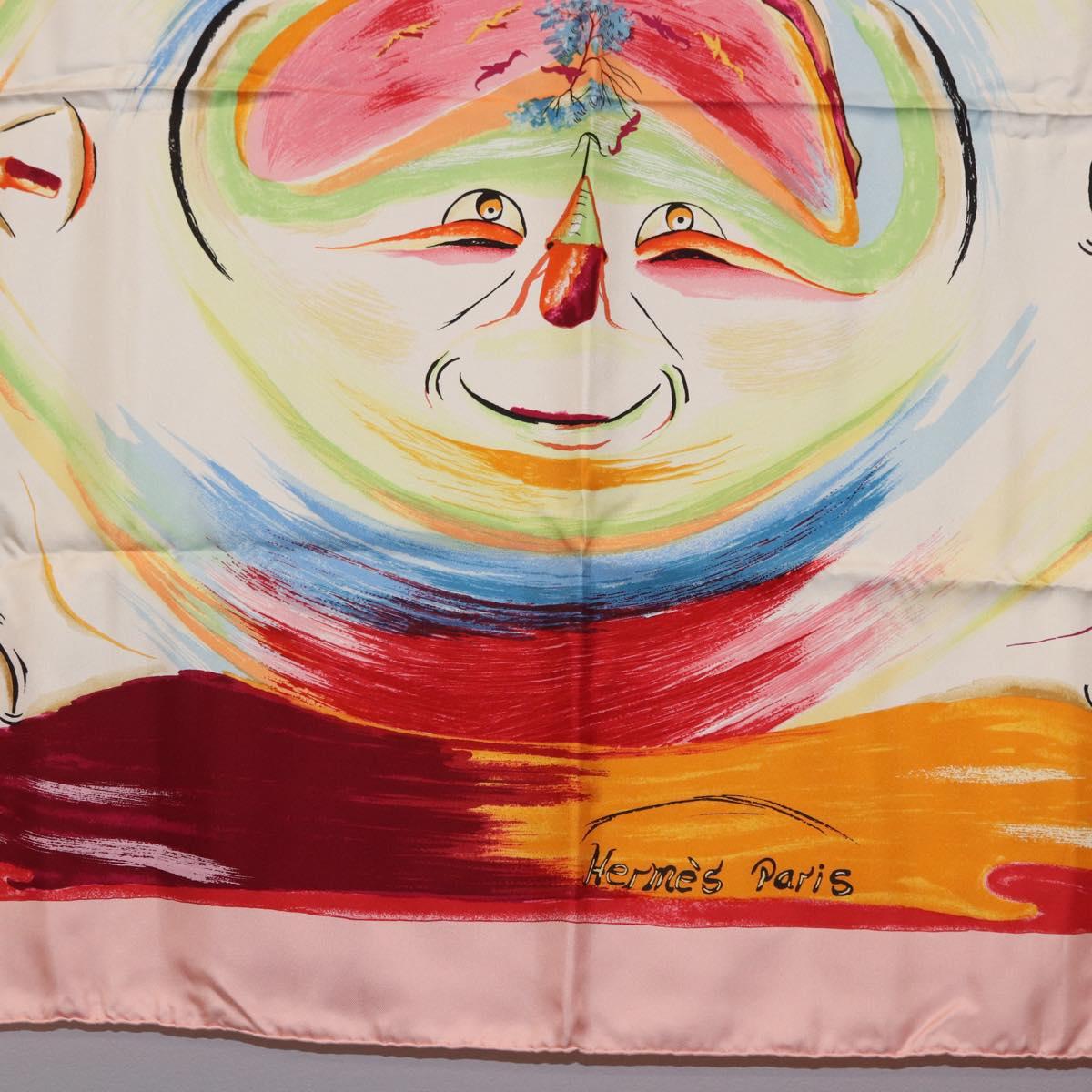 HERMES Carre 90 Scarf Silk ""Smiles in Third millenary"" Pink Auth 200117M