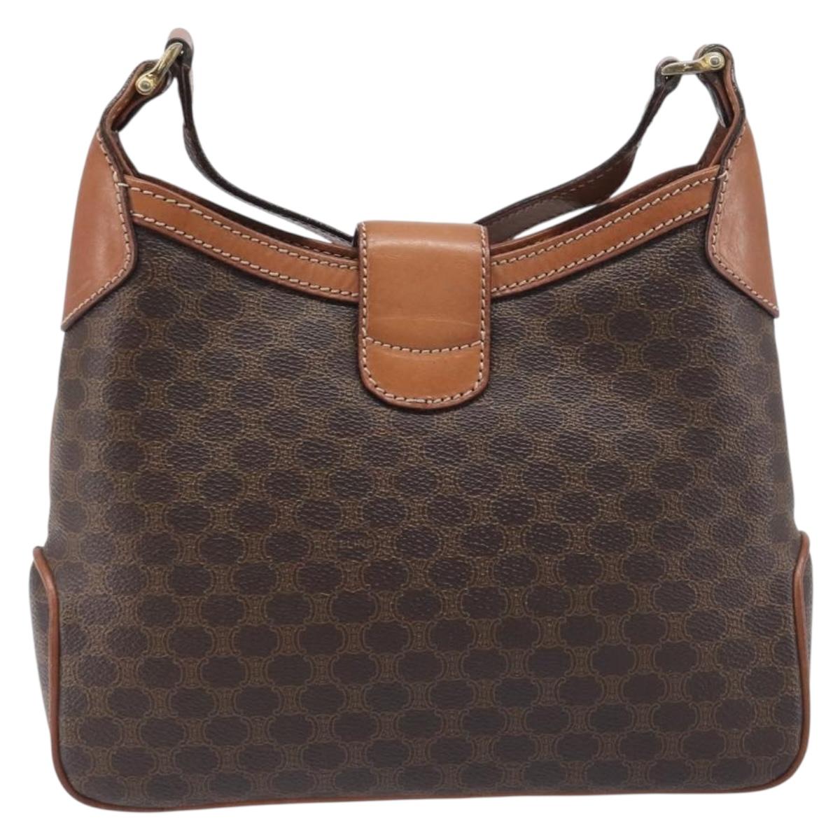 CELINE Macadam Shoulder Bag PVC Leather Brown Gold Tone Auth 200132
