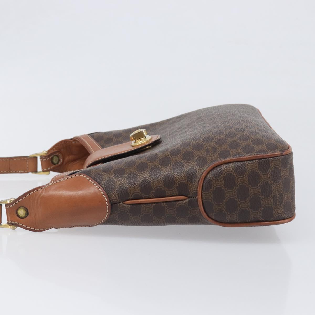 CELINE Macadam Shoulder Bag PVC Leather Brown Gold Tone Auth 200132