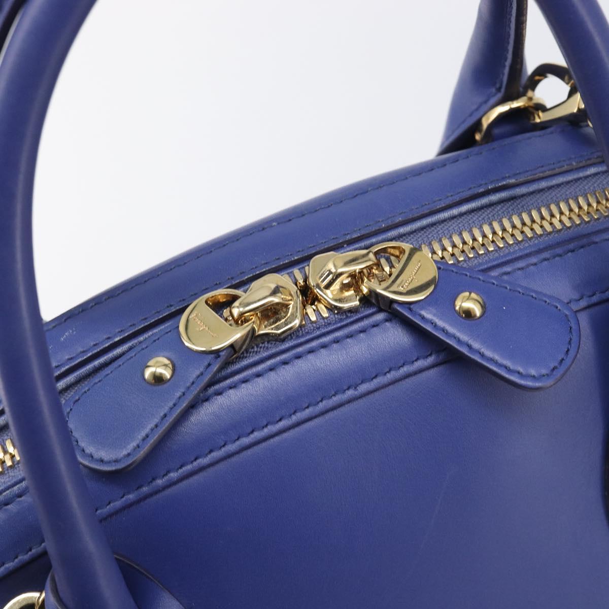 Salvatore Ferragamo Hand Bag Leather 2way Blue Gold Tone Auth 200138A