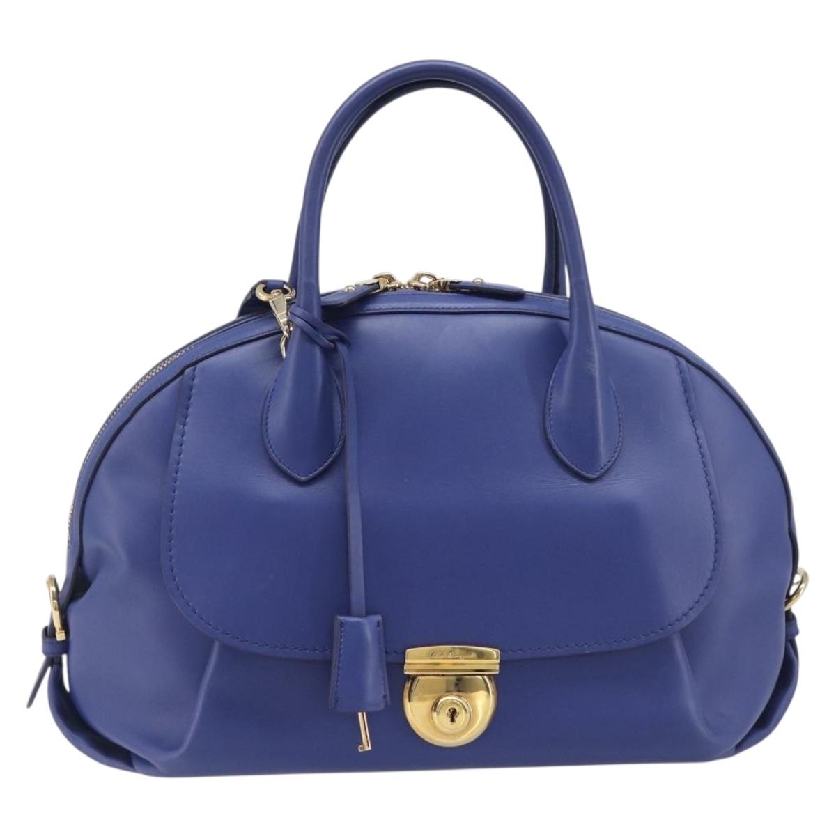 Salvatore Ferragamo Hand Bag Leather 2way Blue Gold Tone Auth 200138A