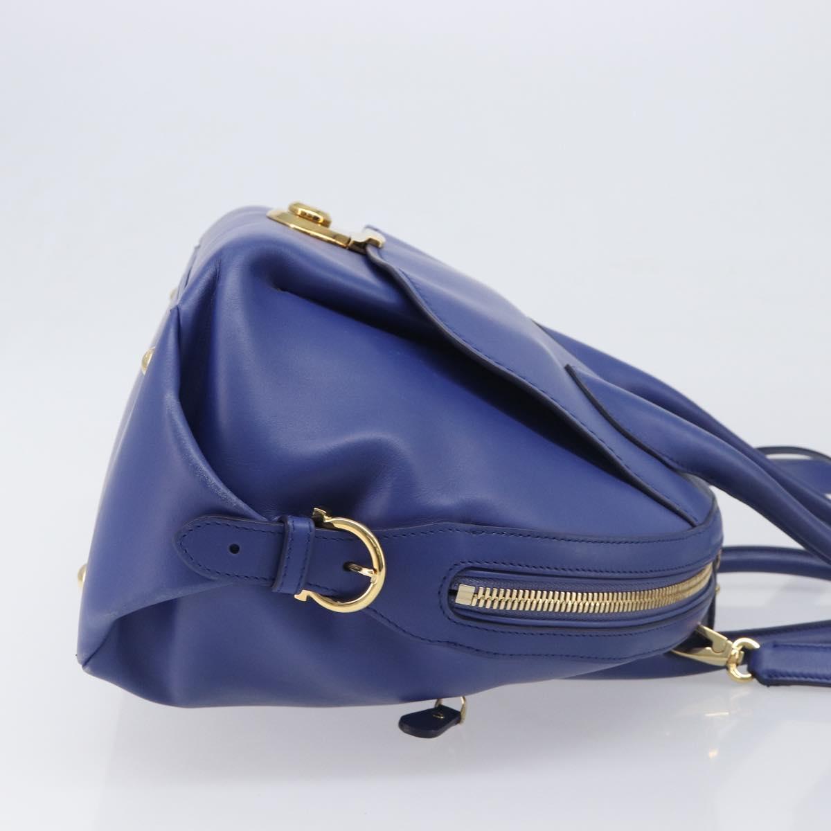 Salvatore Ferragamo Hand Bag Leather 2way Blue Gold Tone Auth 200138A