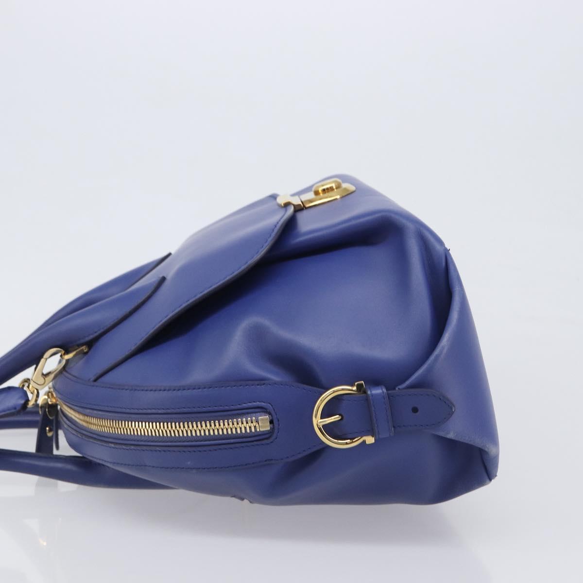 Salvatore Ferragamo Hand Bag Leather 2way Blue Gold Tone Auth 200138A