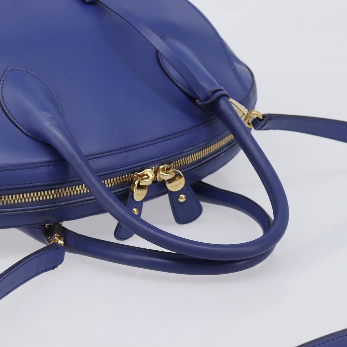 Salvatore Ferragamo Hand Bag Leather 2way Blue Gold Tone Auth 200138A