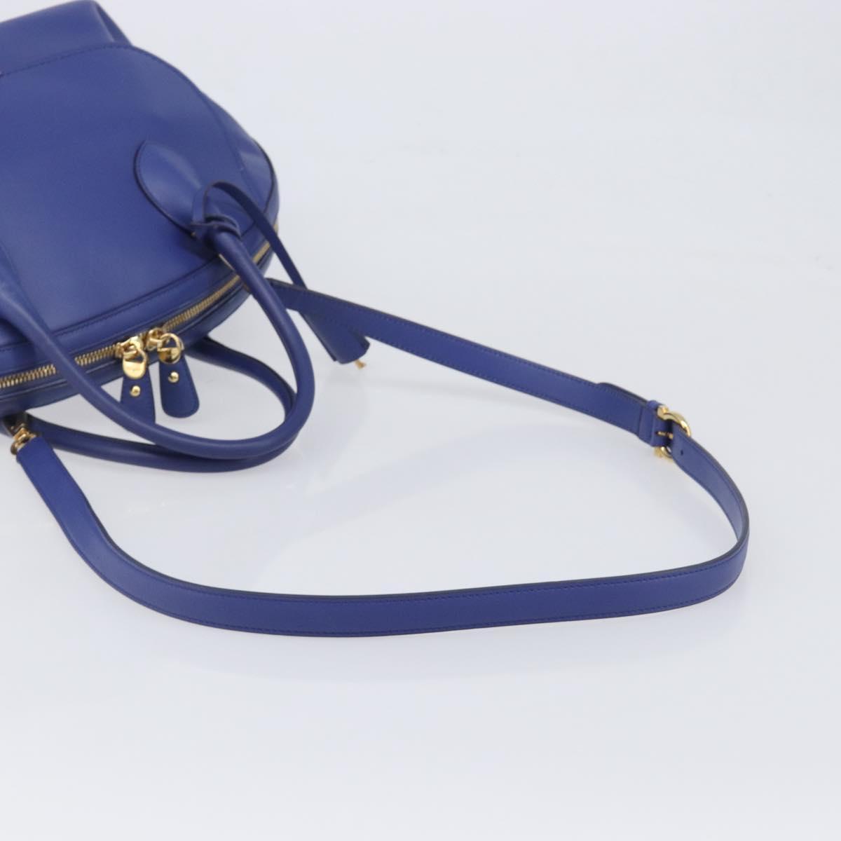 Salvatore Ferragamo Hand Bag Leather 2way Blue Gold Tone Auth 200138A