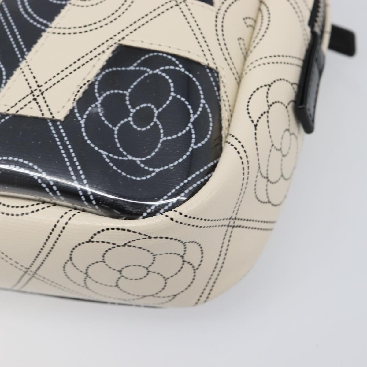 CHANEL COCO Mark Camelia Shoulder Bag PVC Leather Black White CC Auth 200139SAM