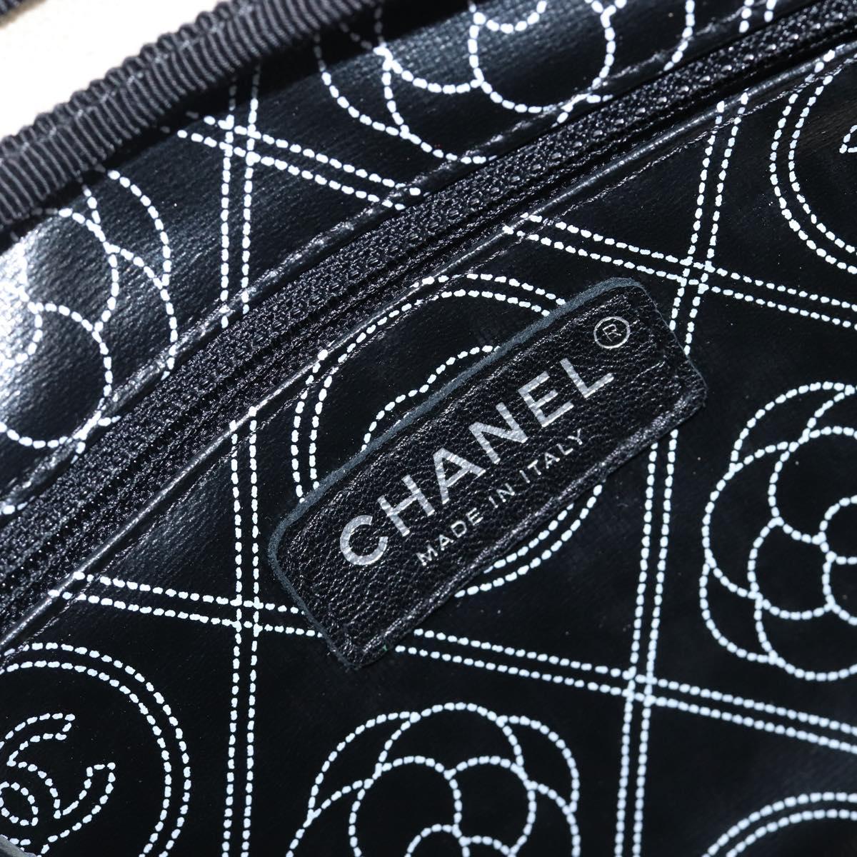 CHANEL COCO Mark Camelia Shoulder Bag PVC Leather Black White CC Auth 200139SAM