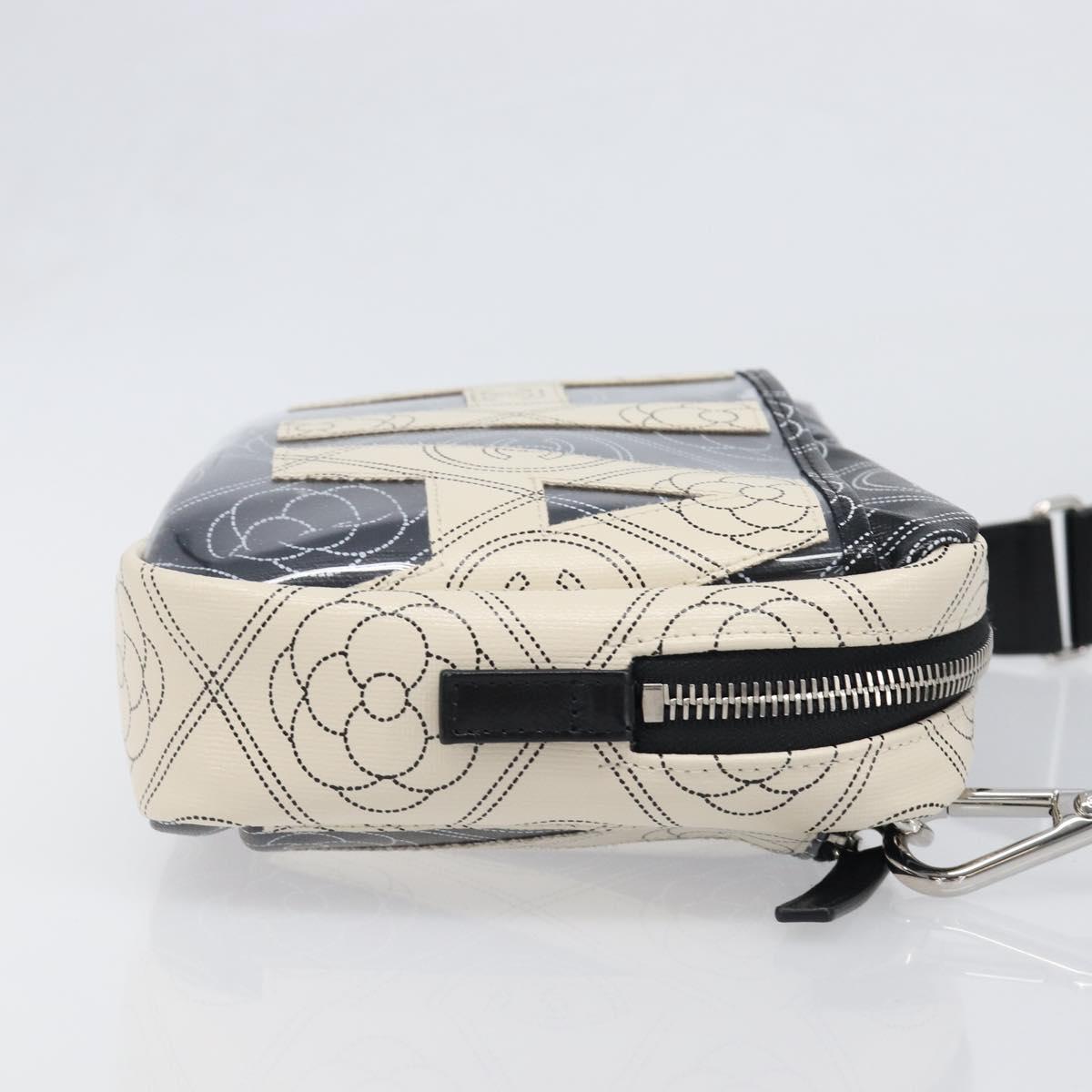 CHANEL COCO Mark Camelia Shoulder Bag PVC Leather Black White CC Auth 200139SAM