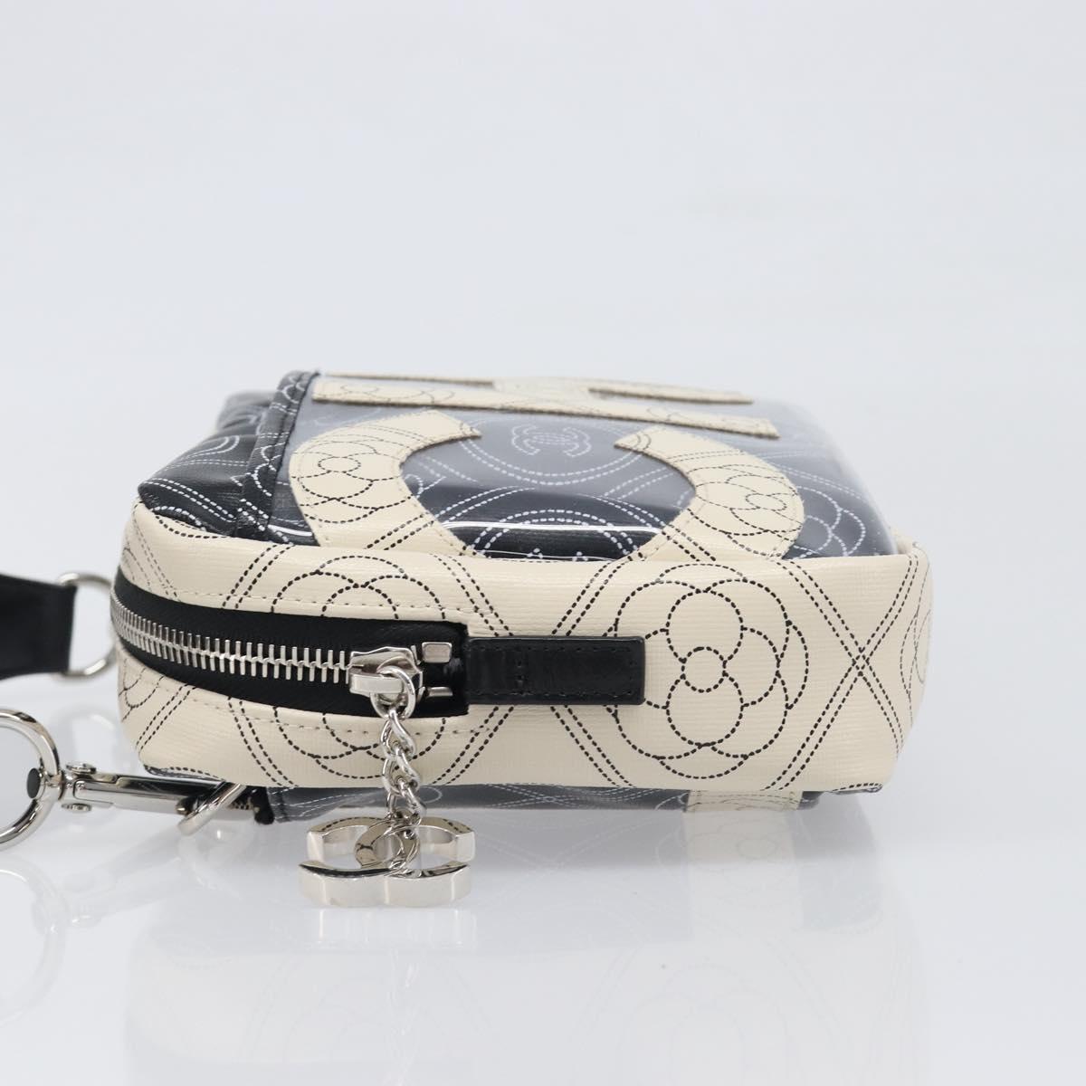 CHANEL COCO Mark Camelia Shoulder Bag PVC Leather Black White CC Auth 200139SAM