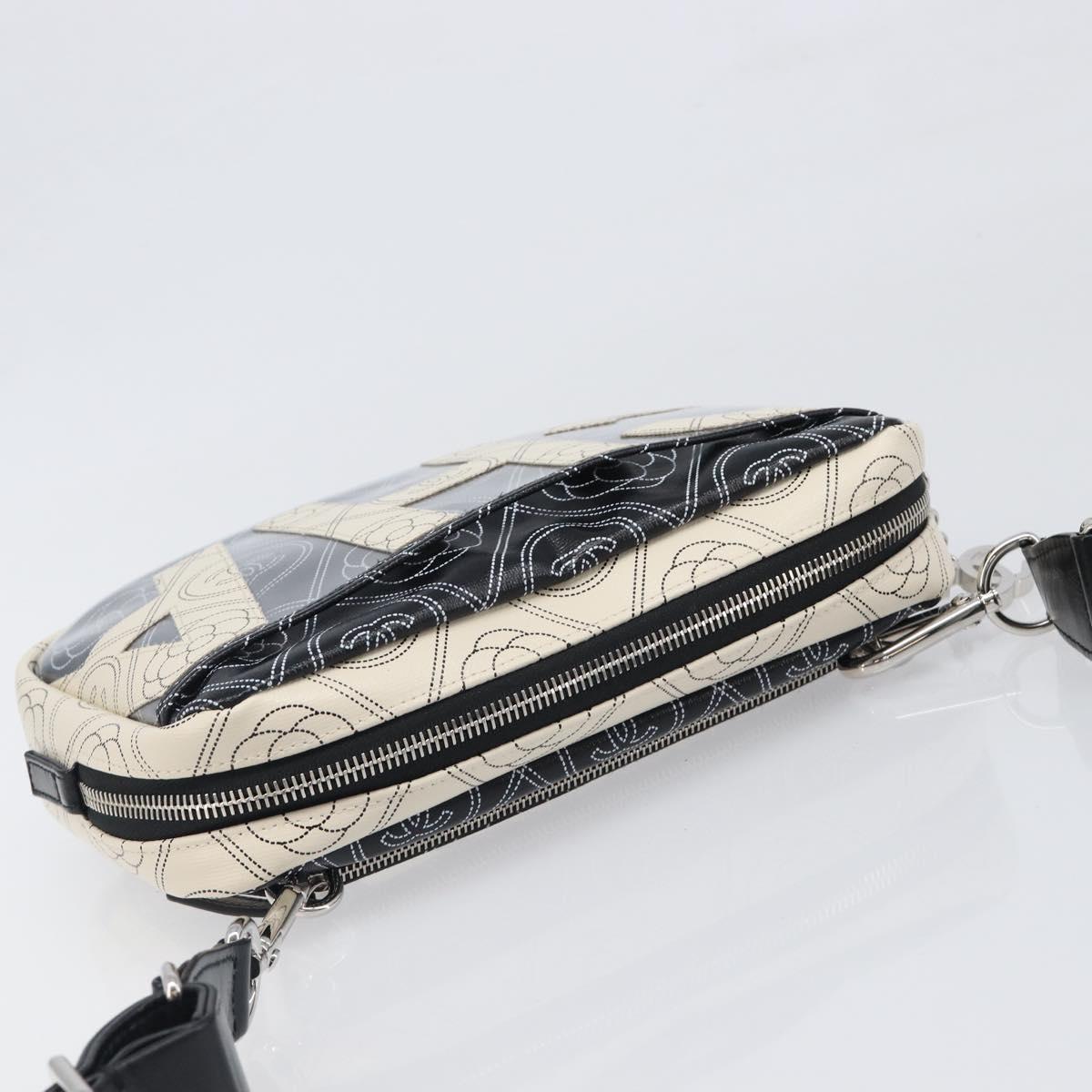 CHANEL COCO Mark Camelia Shoulder Bag PVC Leather Black White CC Auth 200139SAM