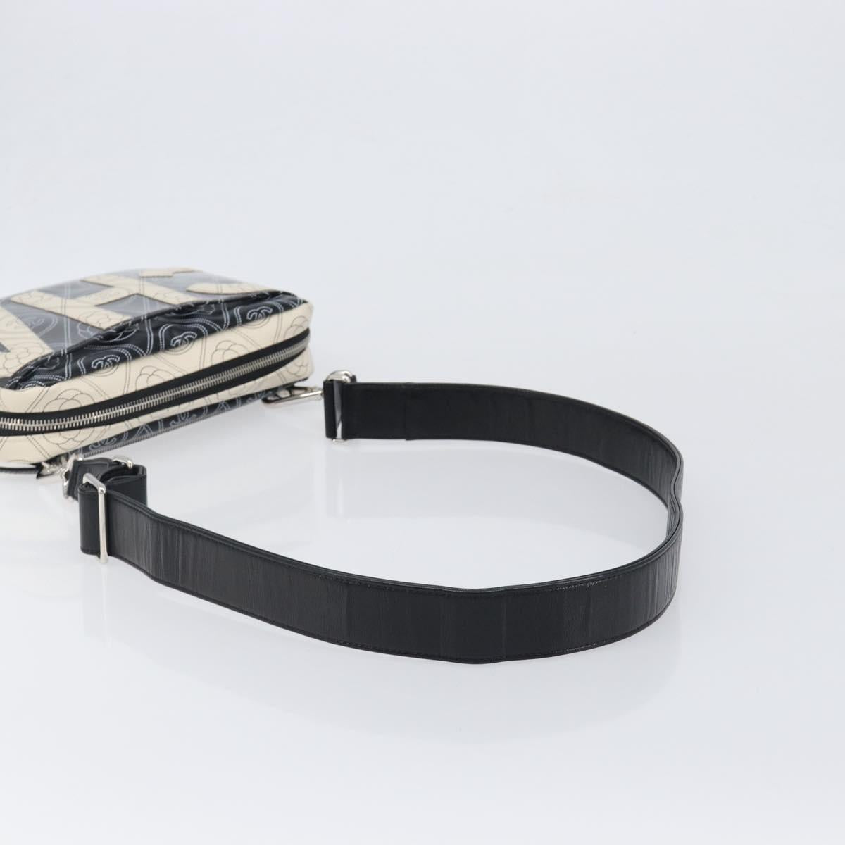 CHANEL COCO Mark Camelia Shoulder Bag PVC Leather Black White CC Auth 200139SAM