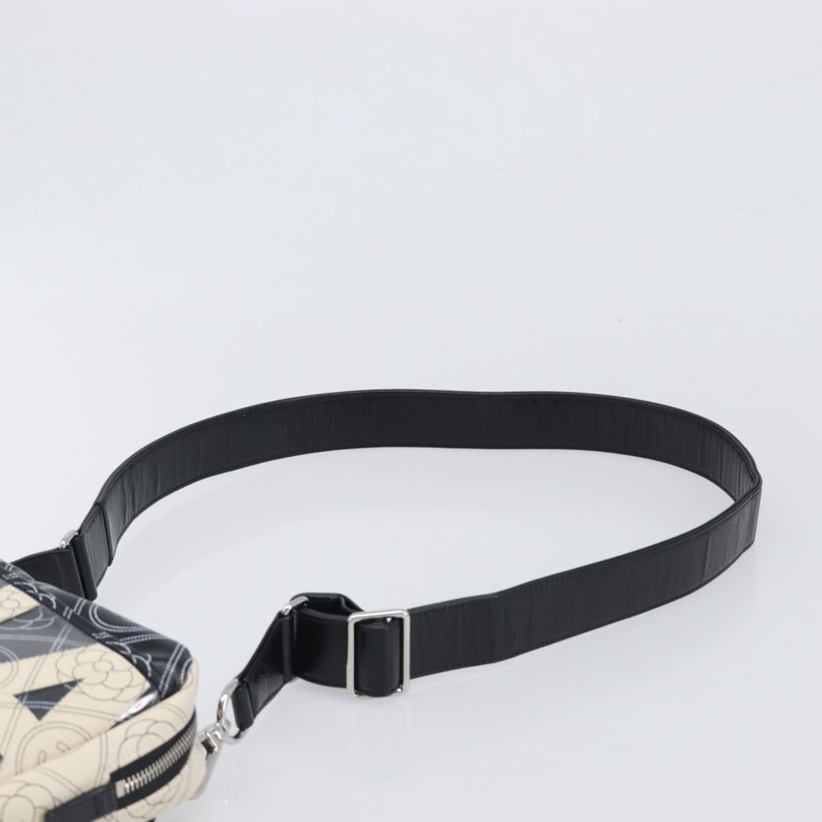 CHANEL COCO Mark Camelia Shoulder Bag PVC Leather Black White CC Auth 200139SAM