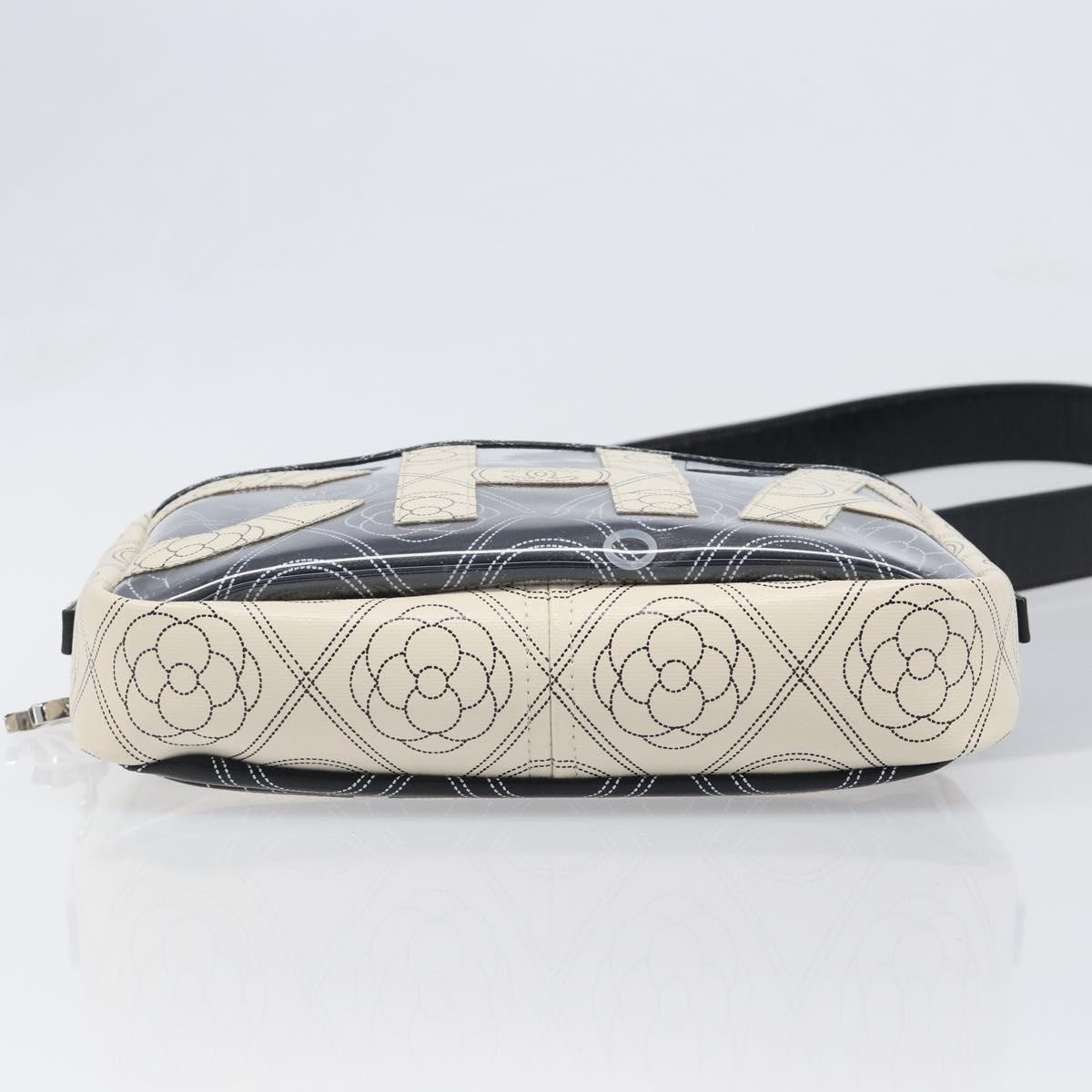 CHANEL COCO Mark Camelia Shoulder Bag PVC Leather Black White CC Auth 200139SAM