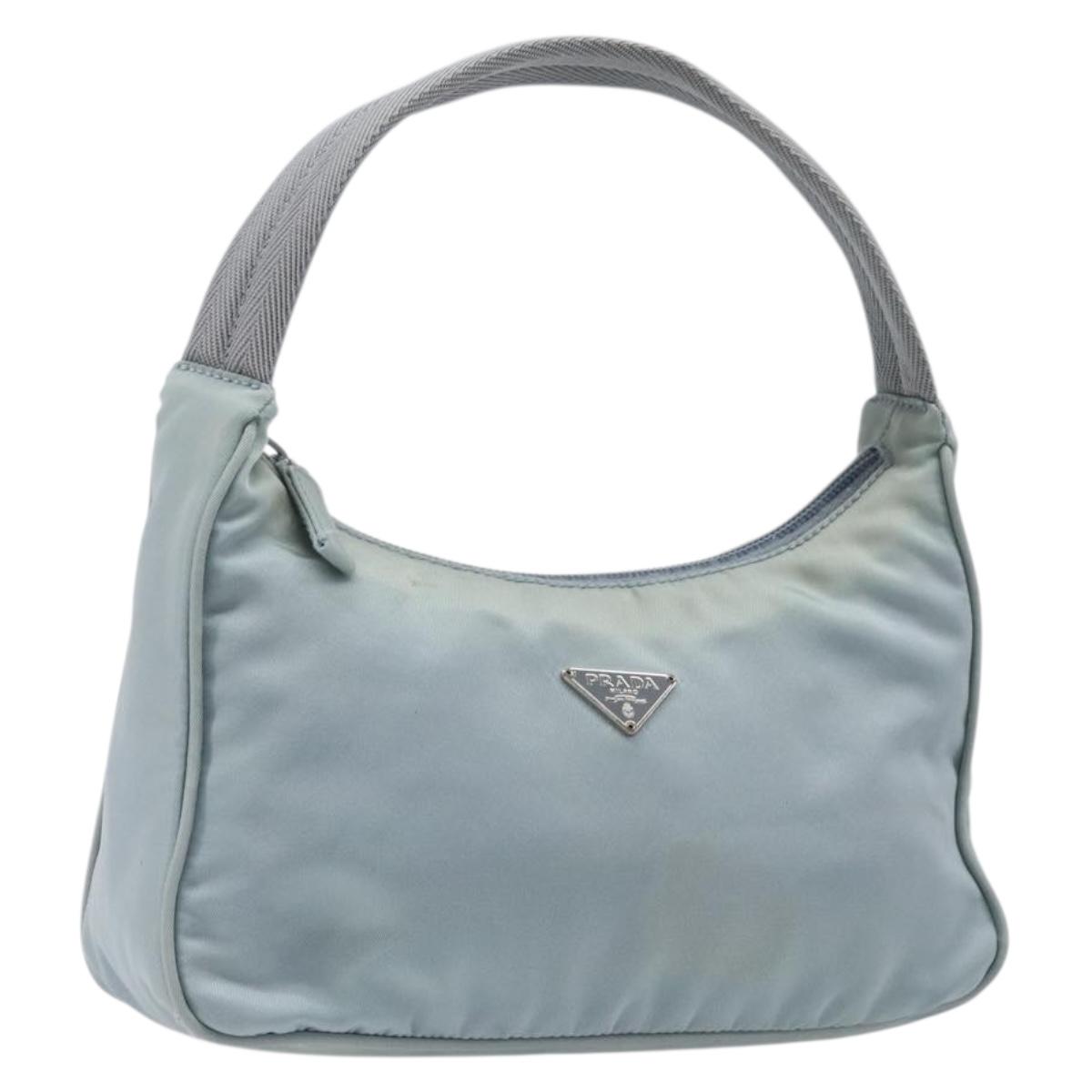 PRADA Accessory Pouch Nylon Light Blue Silver Auth 200143