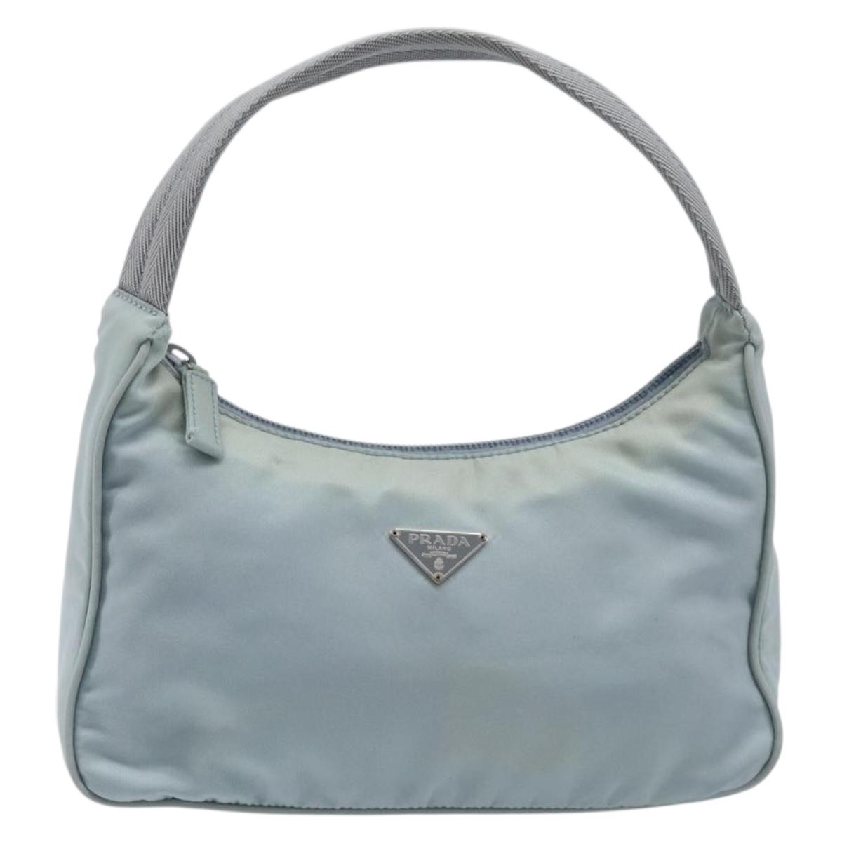 PRADA Accessory Pouch Nylon Light Blue Silver Auth 200143