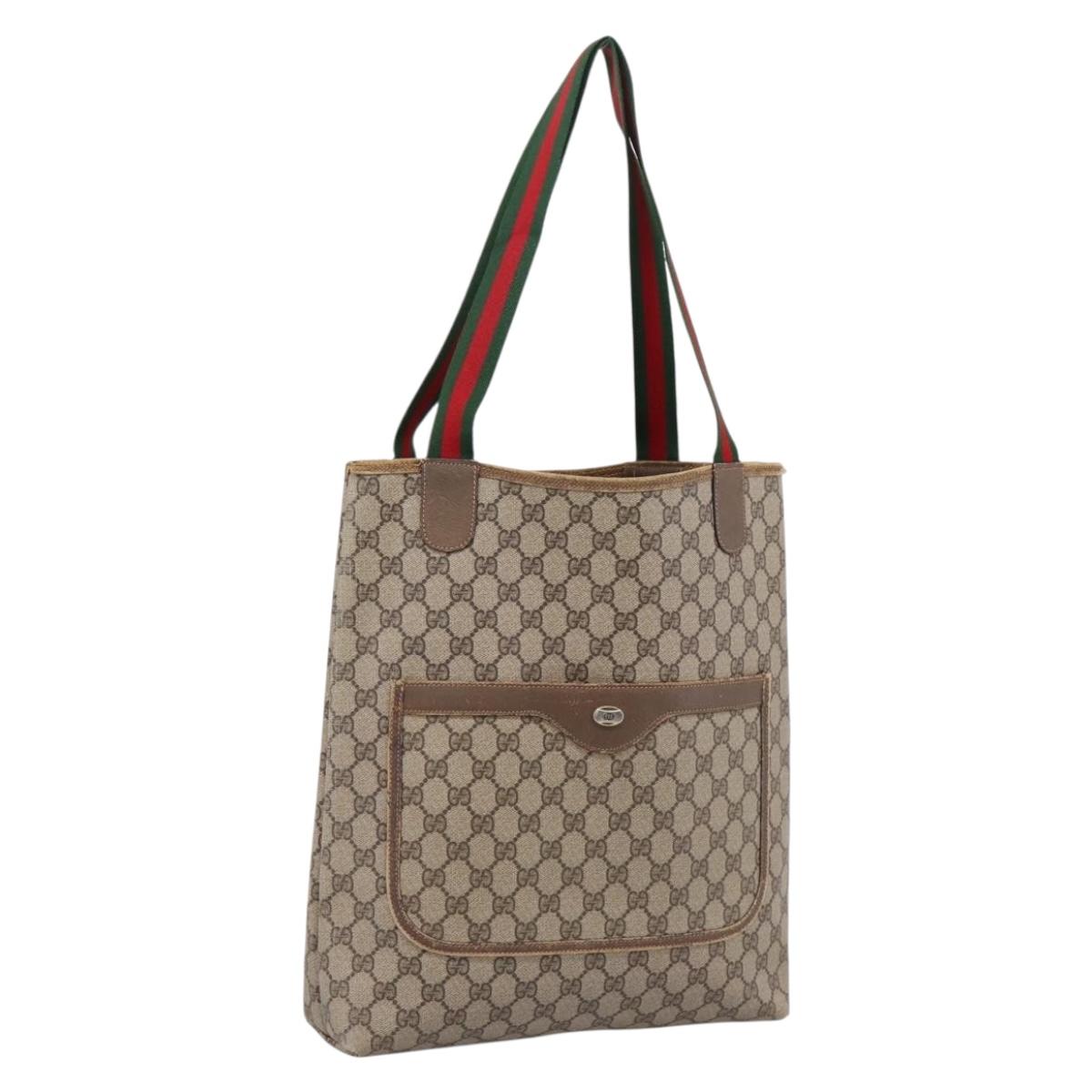 GUCCI GG Supreme Web Sherry Line Tote Bag PVC Beige Gold 39 02 003 Auth 200146