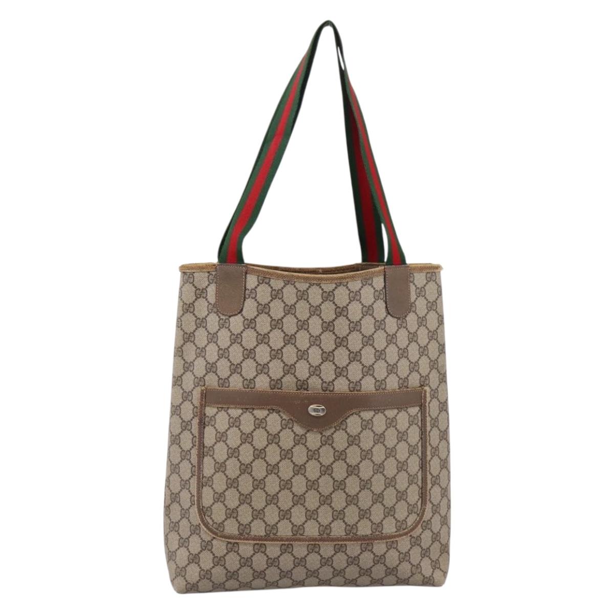 GUCCI GG Supreme Web Sherry Line Tote Bag PVC Beige Gold 39 02 003 Auth 200146