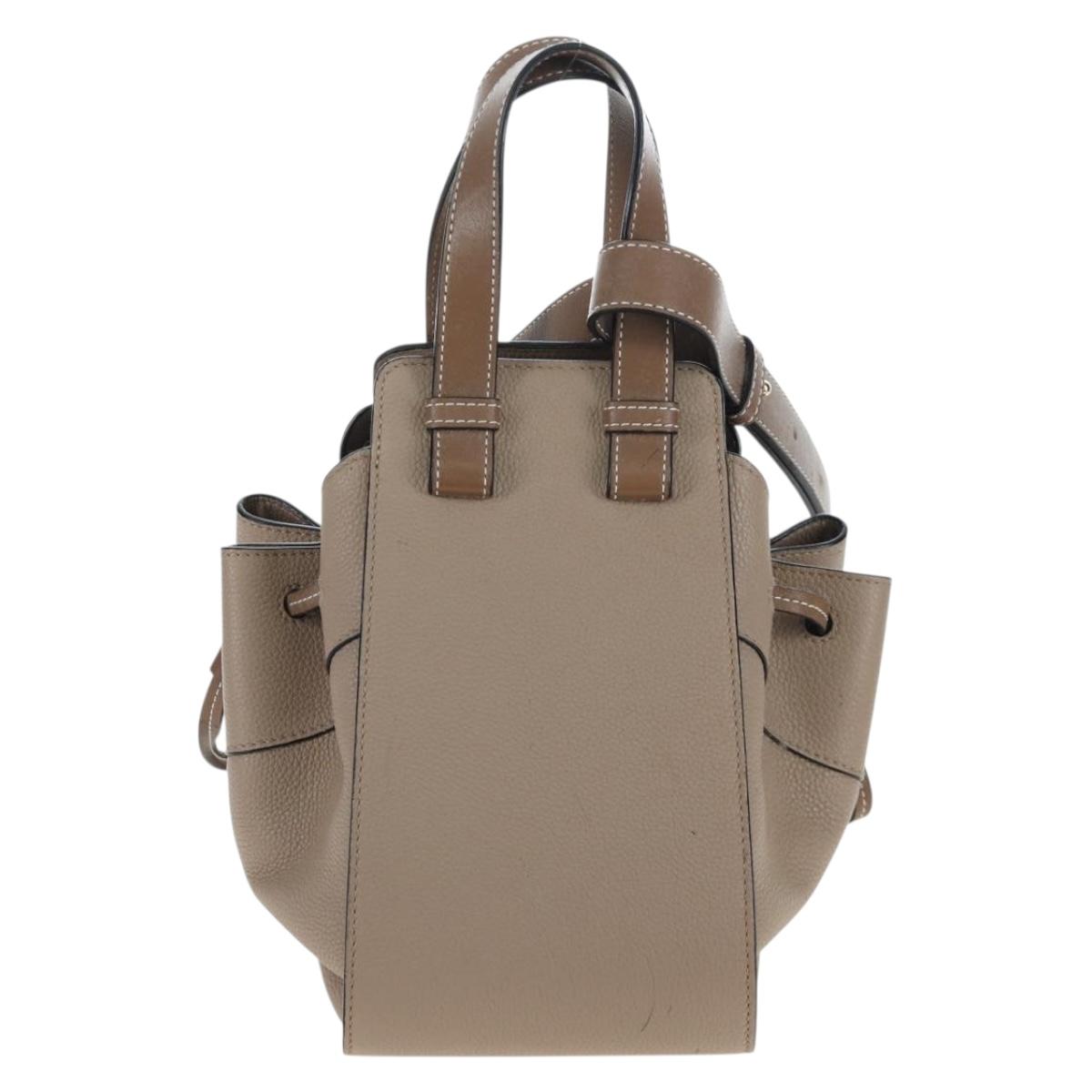 LOEWE Hammock Small Hand Bag Leather 2way Beige Gold Tone Auth 200149V