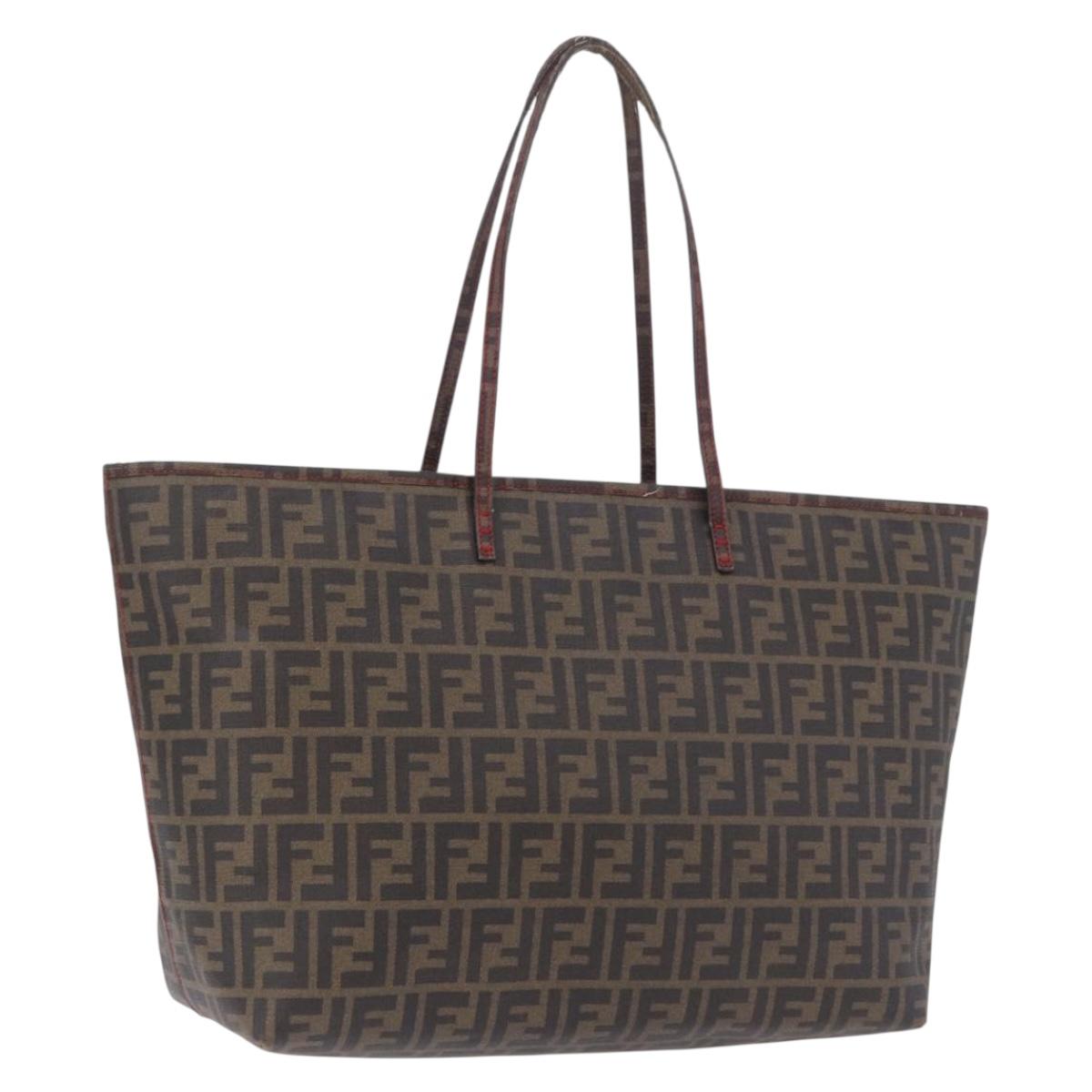 FENDI Zucca Tote Bag PVC Leather Brown Gold Tone 8BH199 Auth 200151
