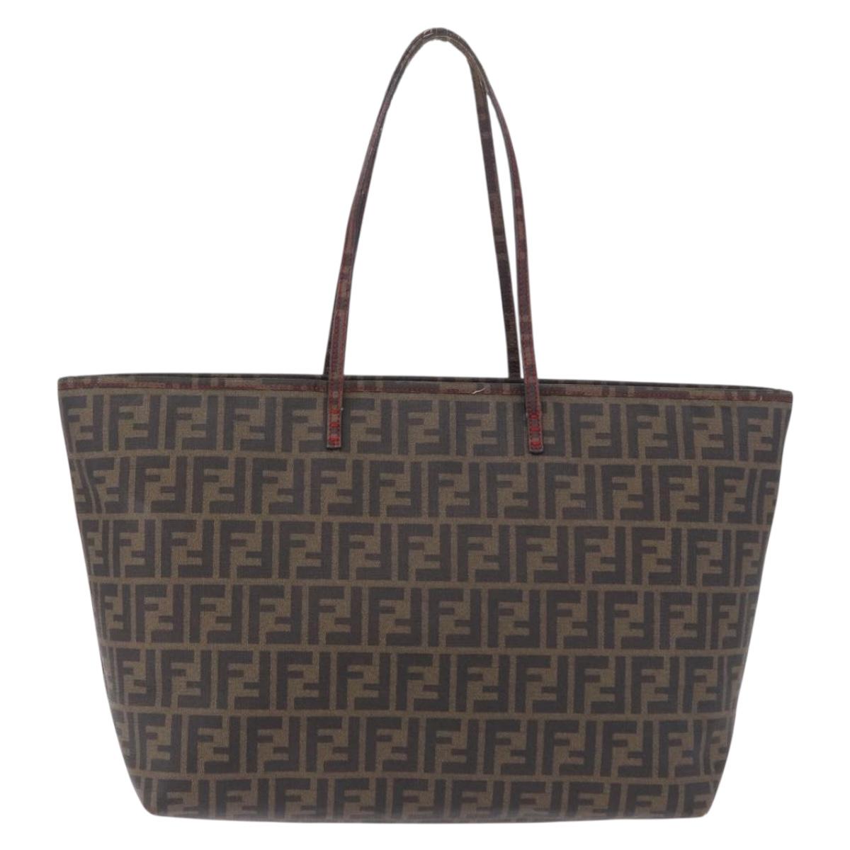 FENDI Zucca Tote Bag PVC Leather Brown Gold Tone 8BH199 Auth 200151