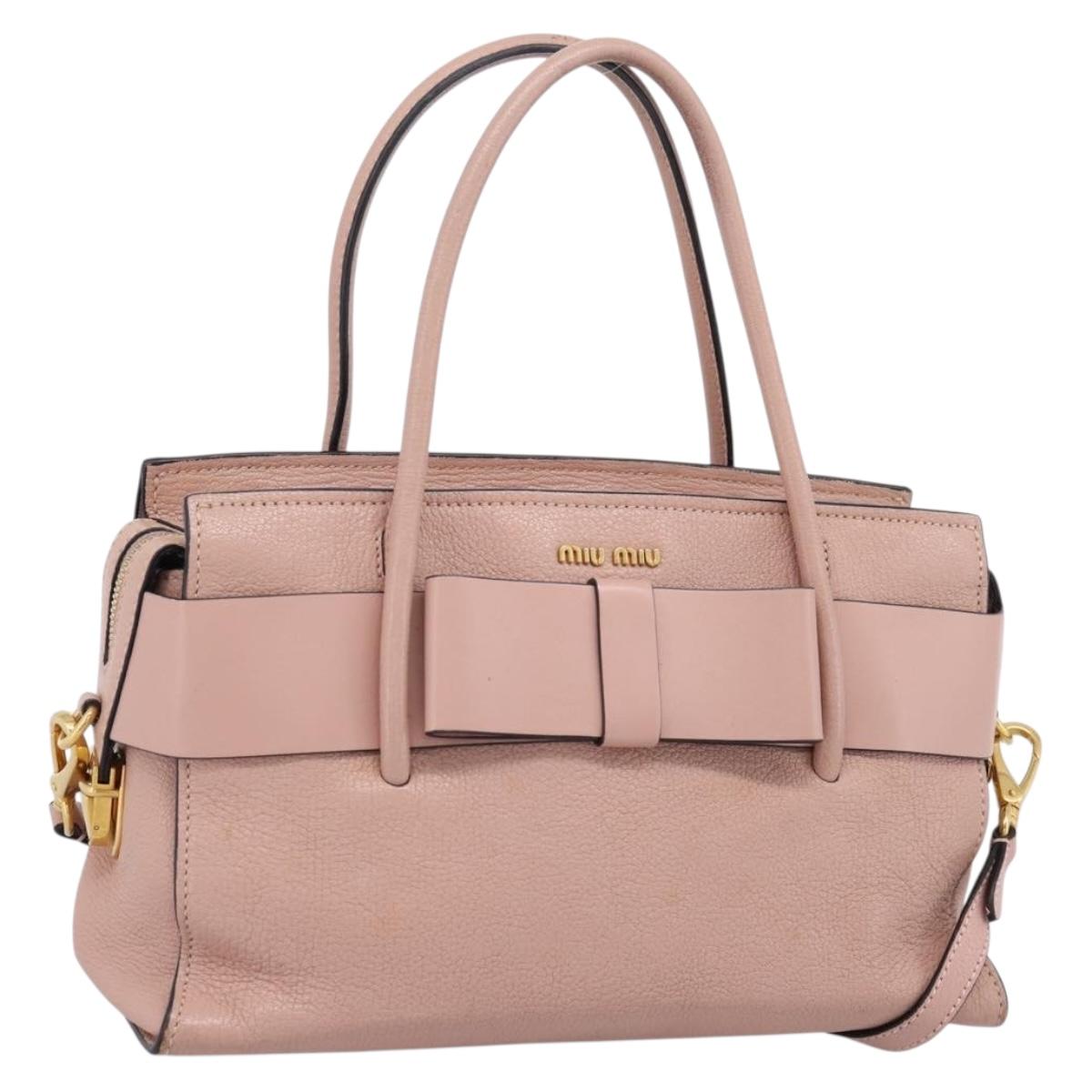 Miu Miu Madras Fiocco Hand Bag Leather 2way Pink Gold Auth 200153V