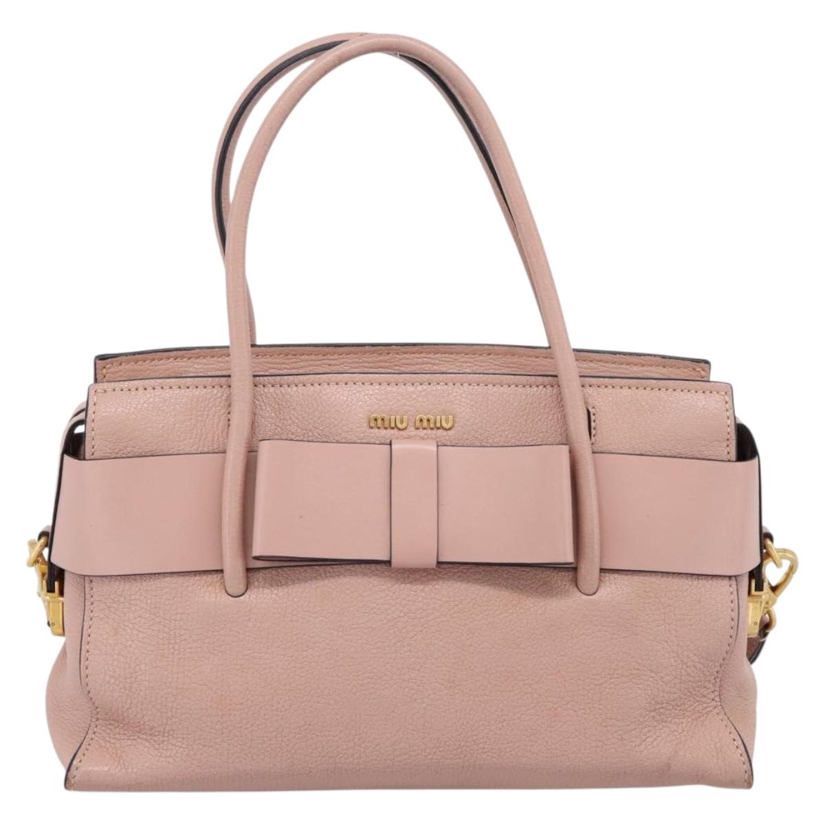 Miu Miu Madras Fiocco Hand Bag Leather 2way Pink Gold Auth 200153V