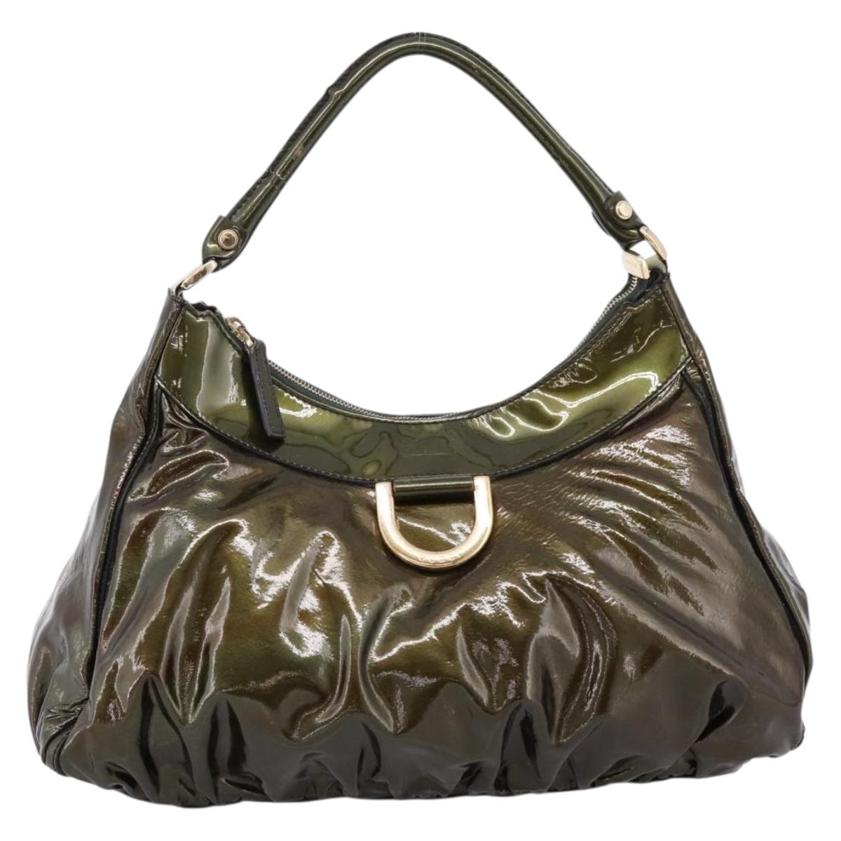 GUCCI Shoulder Bag Patent Green Gold Tone 189833 Auth 200154