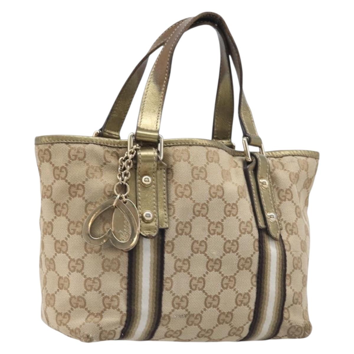 GUCCI GG Canvas Hand Bag Beige Gold Tone 139261 Auth 200155