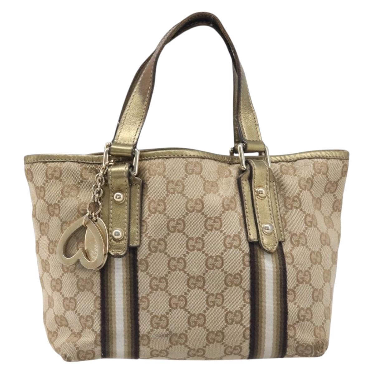 GUCCI GG Canvas Hand Bag Beige Gold Tone 139261 Auth 200155