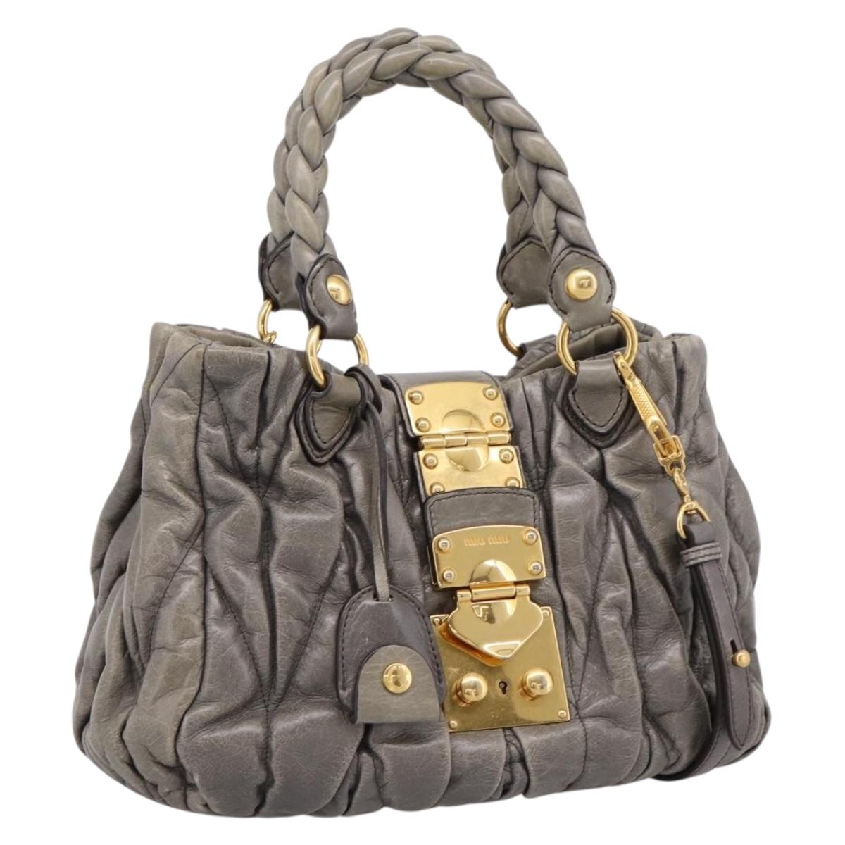 Miu Miu Matelasse Hand Bag Leather 2way Gray Gold Auth 200159V